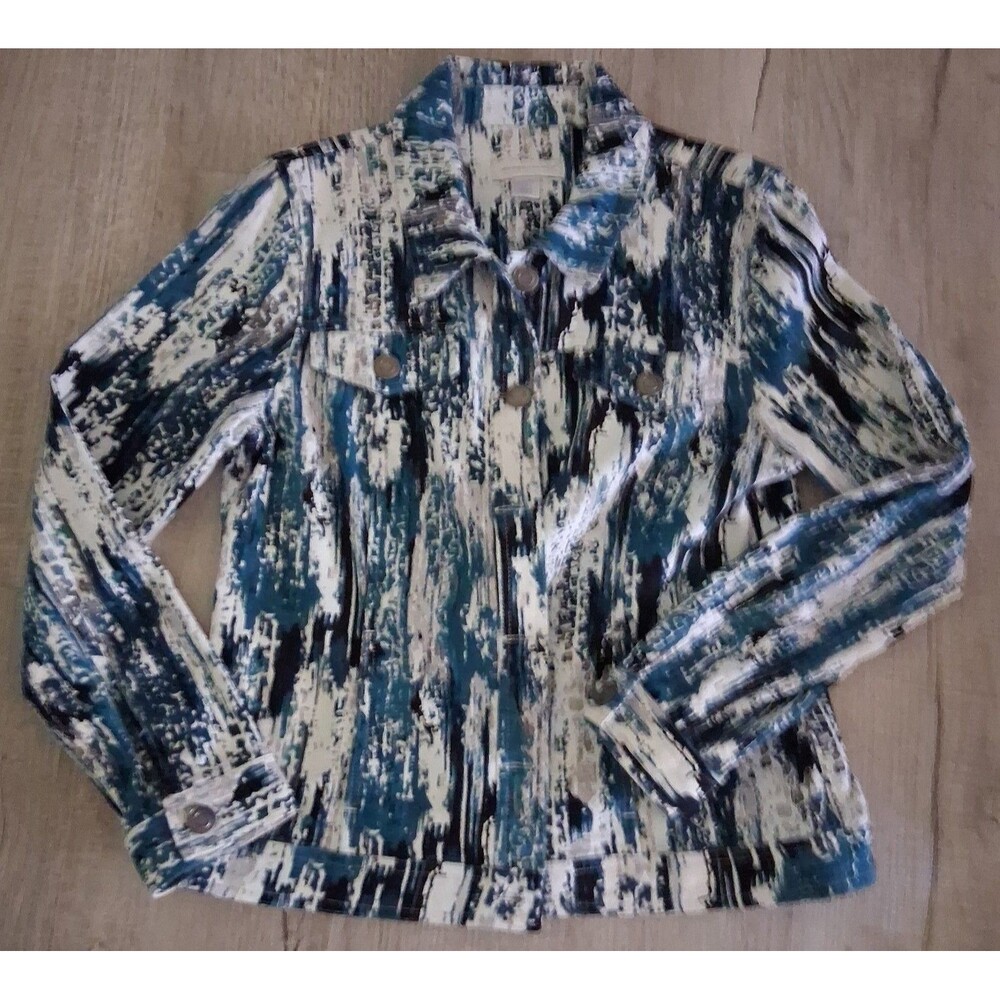 Christopher & Banks Womens Blue Printed Collared Button Front Jacket Coat~Sz.Sm